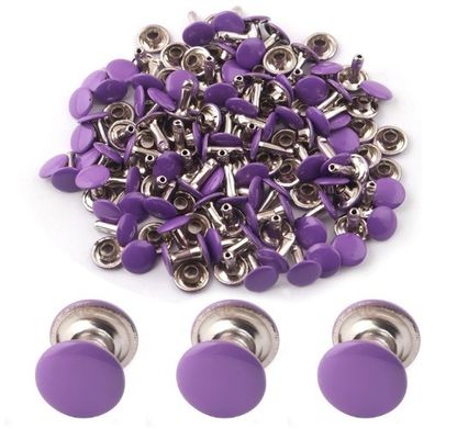 Bright Finish 9mm Double Cap Purple Rivets for Leather Craft Stainless Steel Material