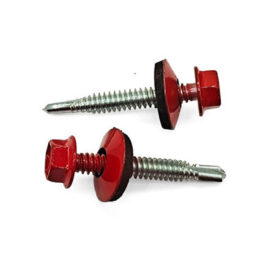 Red Baked Paint Hex Flange Head Self-Drilling Screw – Waterproof EPDM Washer & M6/M8/M10 Sizes for Roofing