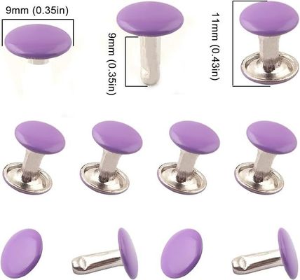 Bright Finish 9mm Double Cap Purple Rivets for Leather Craft Stainless Steel Material