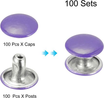 Bright Finish 9mm Double Cap Purple Rivets for Leather Craft Stainless Steel Material