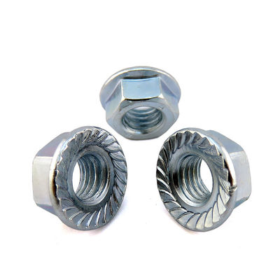 Blue Zinc Plated M6 Hex Flange Lock Nut Serrated DIN6923 For Heavy Equipment