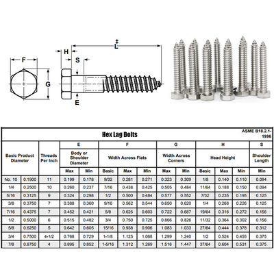 1/2 3/8 Stainless Steel Alloy Steel Galvanized Lag Bolt with BSW Standard and Plain Finish