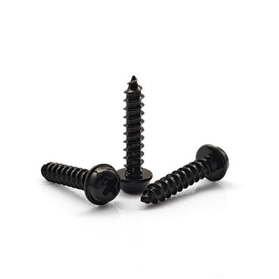 Black Zinc Plated Round Head Self-Tapper – Phillips Drive with Integrated Washer for Sheet Metal Assembly