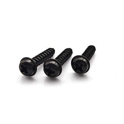 Black Zinc Plated Round Head Self-Tapper – Phillips Drive with Integrated Washer for Sheet Metal Assembly