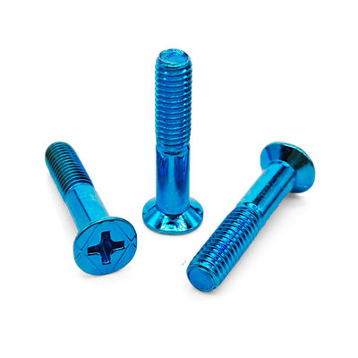 Cobalt Blue PVD Coated Countersunk Phillips Screw Partial Thread & 316L Stainless