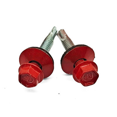 Red Baked Paint Hex Flange Head Self-Drilling Screw – Waterproof EPDM Washer & M6/M8/M10 Sizes for Roofing