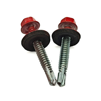 Red Baked Paint Hex Flange Head Self-Drilling Screw – Waterproof EPDM Washer & M6/M8/M10 Sizes for Roofing